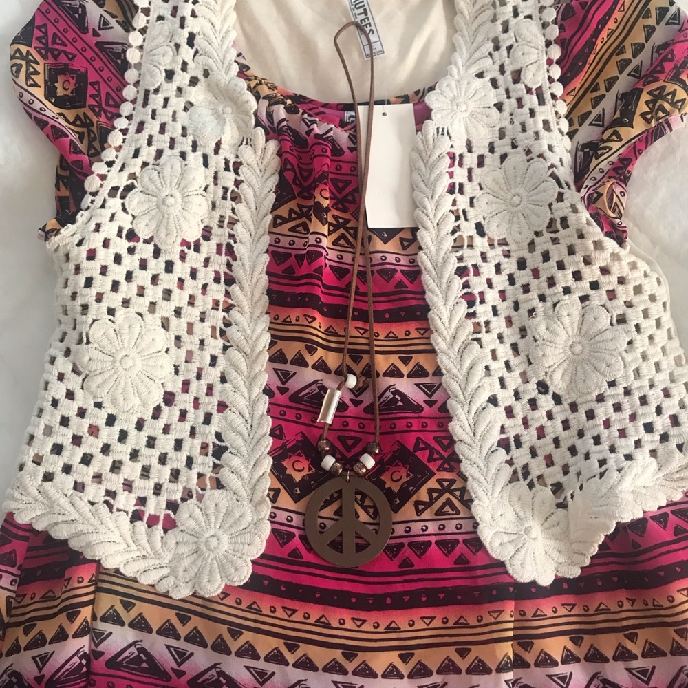 Bohemian Crochet Vest with Patterned Tunic